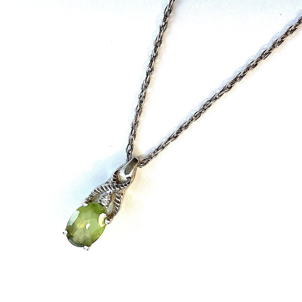 Vintage Peridot Necklace, Sterling Silver with CZ and Green Stone Pendant - Picture 8 of 12